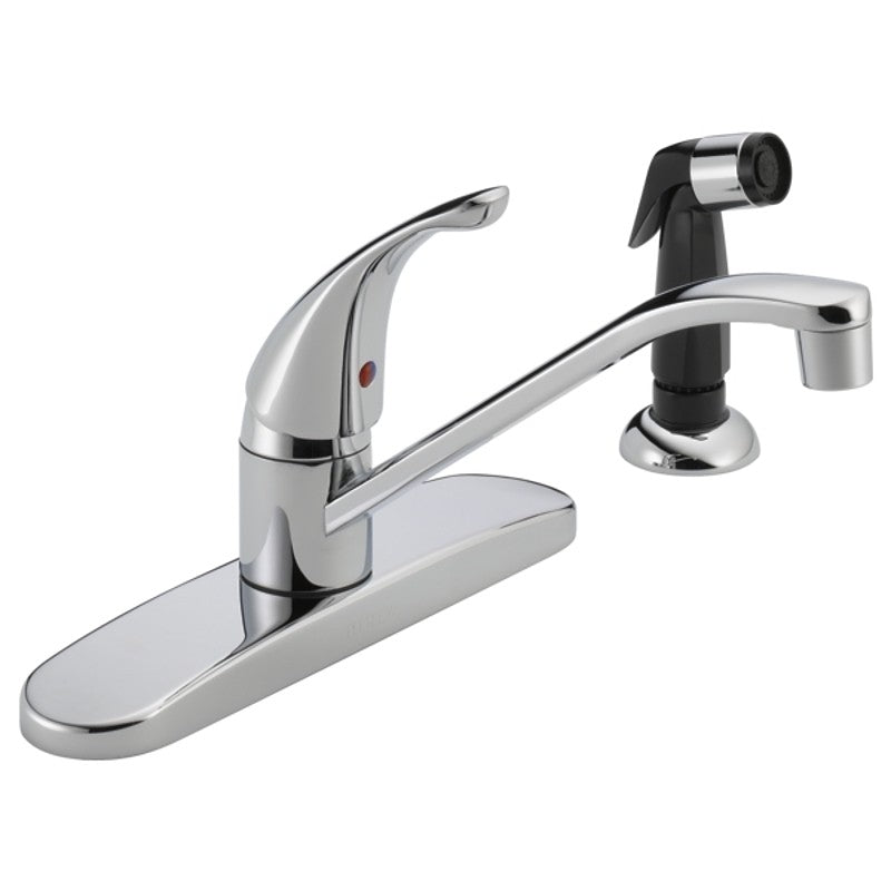 Delta P115LF Kitchen Faucet with Side Sprayer, 1.8 gpm, 1-Handle, Chrome Plated, Deck, Lever Handle