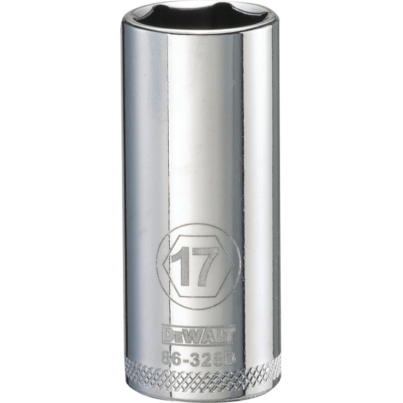 DEWALT DWMT86328OSP Drive Socket, 17 mm Socket, 3/8 in Drive, 6-Point, Vanadium Steel, Polished Chrome