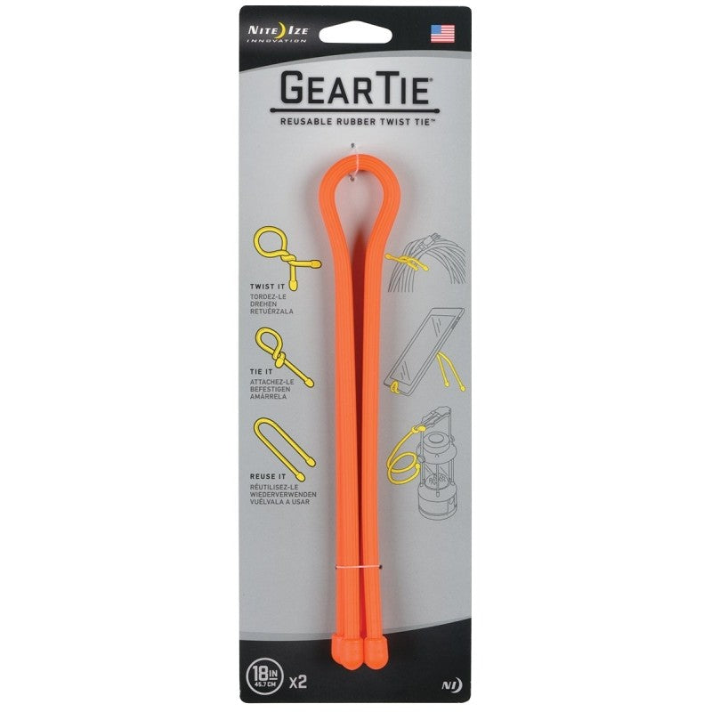 Gear Tie GT18-2PK-31 Twist Tie, Rubber, Bright Orange, 18 in L, 0.4 in W, 2/PK