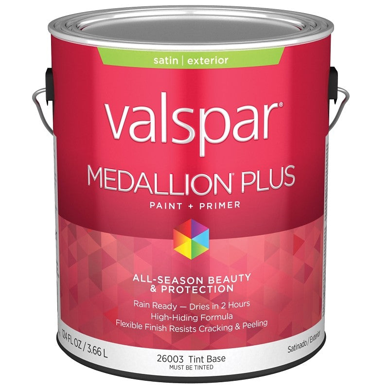 Valspar Medallion Plus 2600 028.0026003.007 Latex Paint, Acrylic Base, Satin Sheen, Tint Base, 1 gal, Plastic Can (Pack of 4)