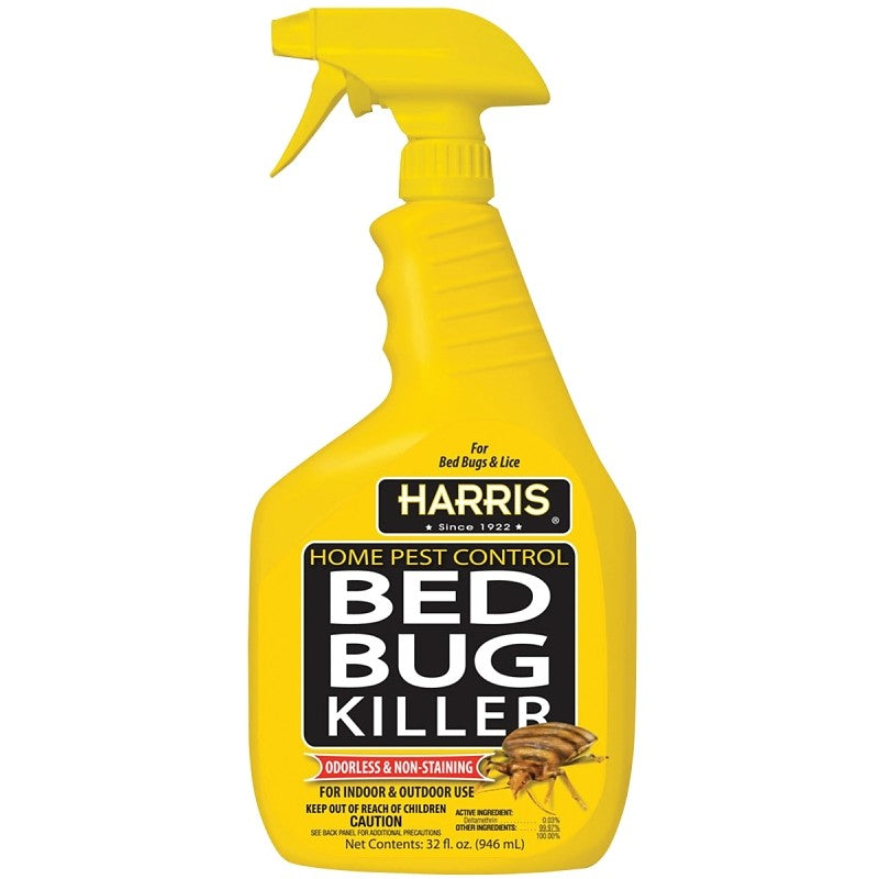 Harris HBB-32 Bed Bug Killer, Liquid, Spray Application, 32 oz, Characteristic, Clear
