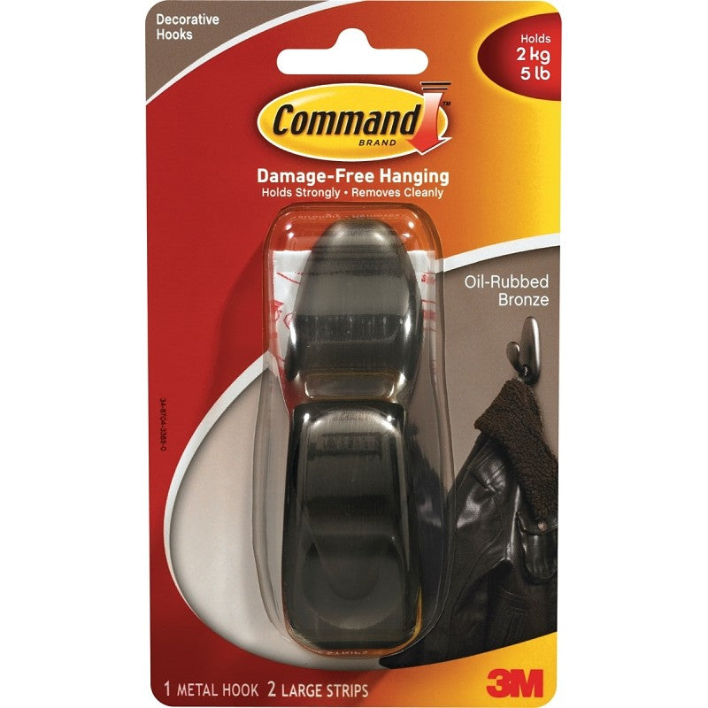 Command Forever Classic Series FC13-ORB Decorative Hook, 7/8 in Opening, 5 lb, 1-Hook, Metal, Oil-Rubbed Bronze (Pack of 4)