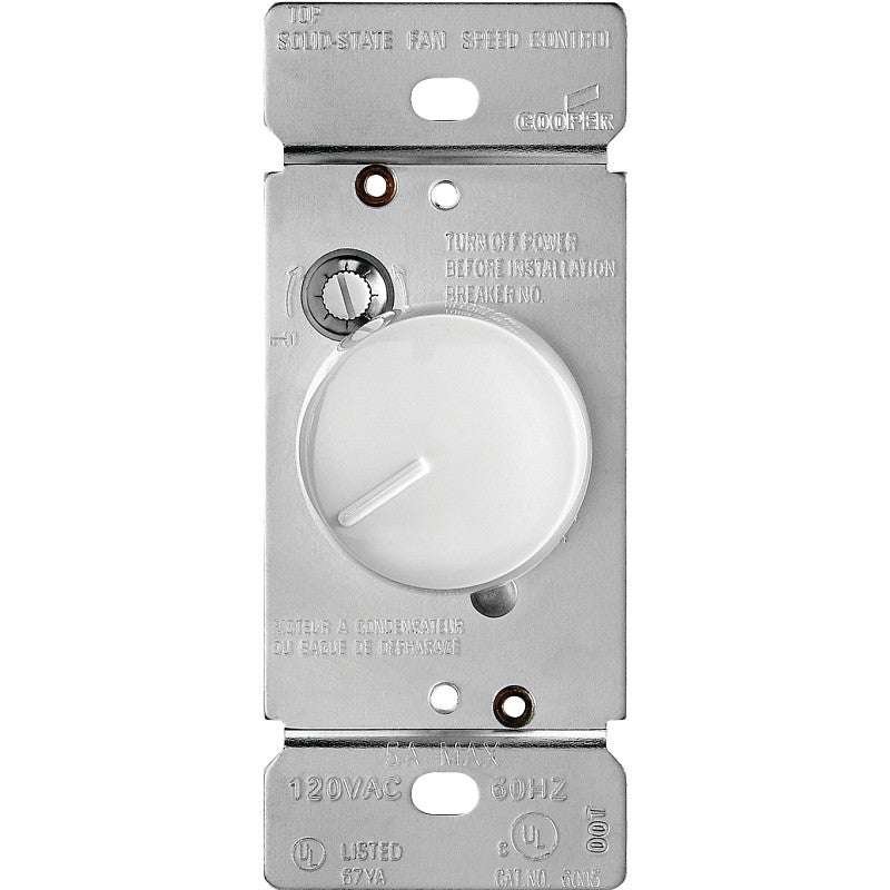Eaton Wiring Devices RFS5-W-K Rotary Control Switch, 5 A, 120 V, Rotary Actuator, Polycarbonate, White