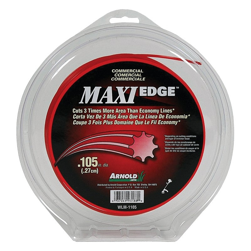 Arnold Maxi Edge Series WLM-1105 Trimmer Line, 0.105 in Dia, 165 ft L, Polymer, Red