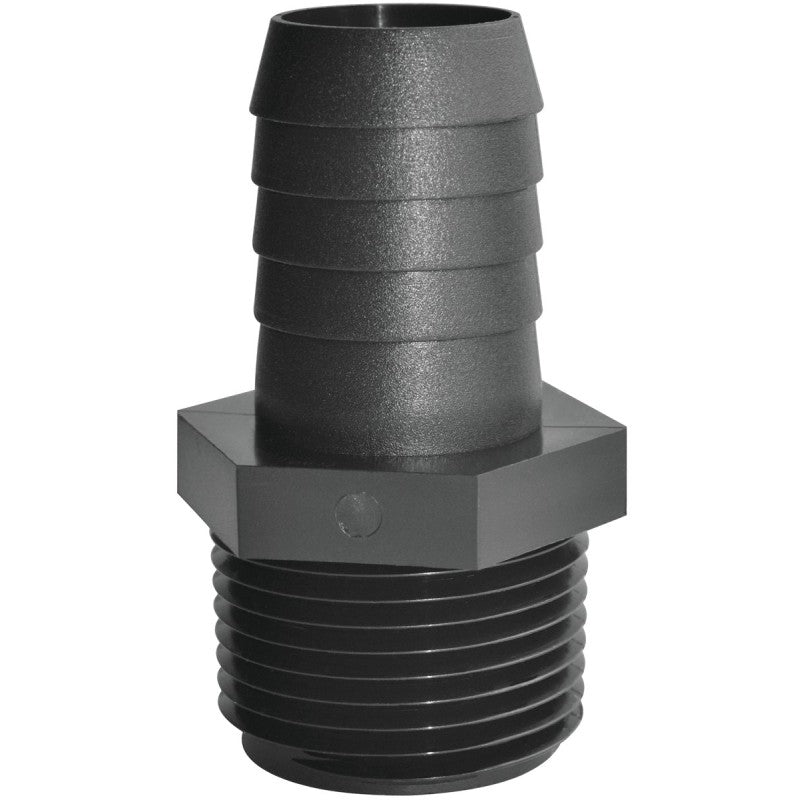 Green Leaf A3812P Pipe to Hose Adapter, Straight, 3/8 x 1/2 in, Hose Barb x Male NPT, Polypropylene, Black (Pack of 5)