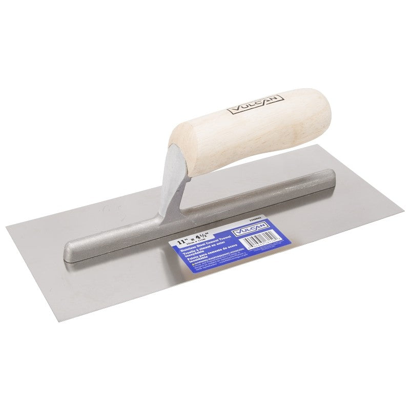 Vulcan 16150 Finishing Trowel, 11 in L Blade, 4.5 in W Blade, Right Angle End, Ergonomic Handle, Wood Handle