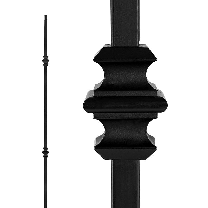Nuvo Iron SQI2C Double Collar Stair Baluster, 44 in H, 1/2 in W, Square, Steel, Black, Powder-Coated/Semi-Matte