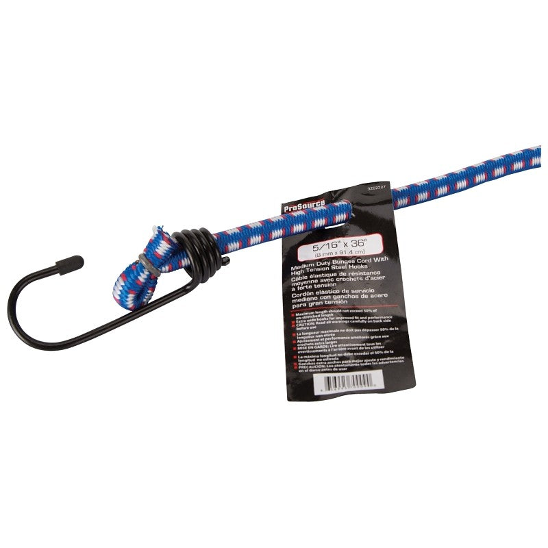 ProSource FH64019 Stretch Cord, 8 mm Dia, 36 in L, Polypropylene, Blue, Hook End (Pack of 10)