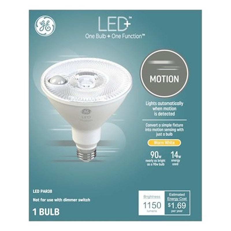 GE 93128971 LED Bulb, PAR38 Lamp, 90 W Equivalent, E26 Medium Lamp Base, Frosted, Warm White Light