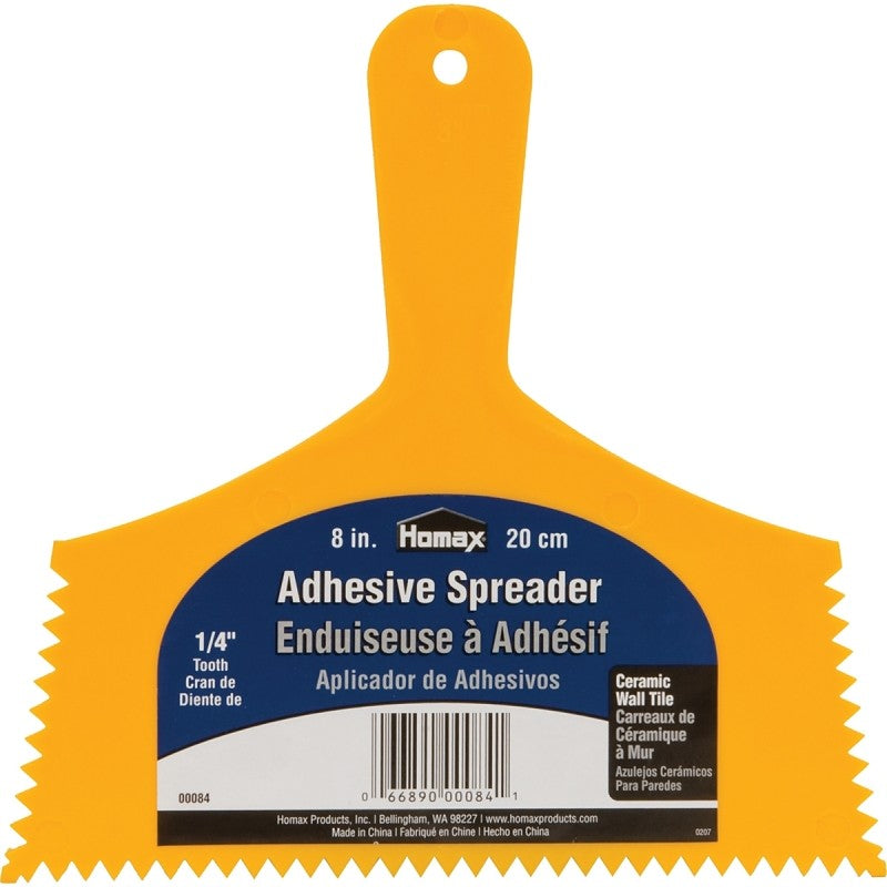 Homax 84 Adhesive Spreader Knife, 1/4 in Notch, Notched Blade, Polystyrene Blade, Polystyrene Handle, Reinforced Handle