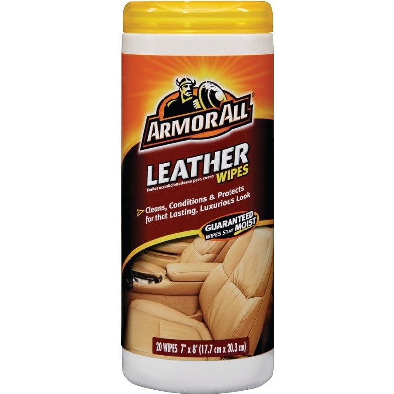 Armor All 18581C Leather Wipes, 8.44 in L, 3.31 in W, Mild, Effective to Remove: Dirt, Soil, 30-Wipes