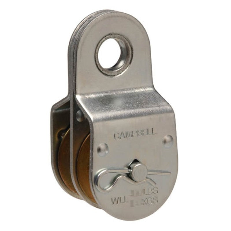 Campbell T7550421 Pulley, 3/8 in Rope, 400 lb Working Load, 1-1/2 in Sheave, Zinc