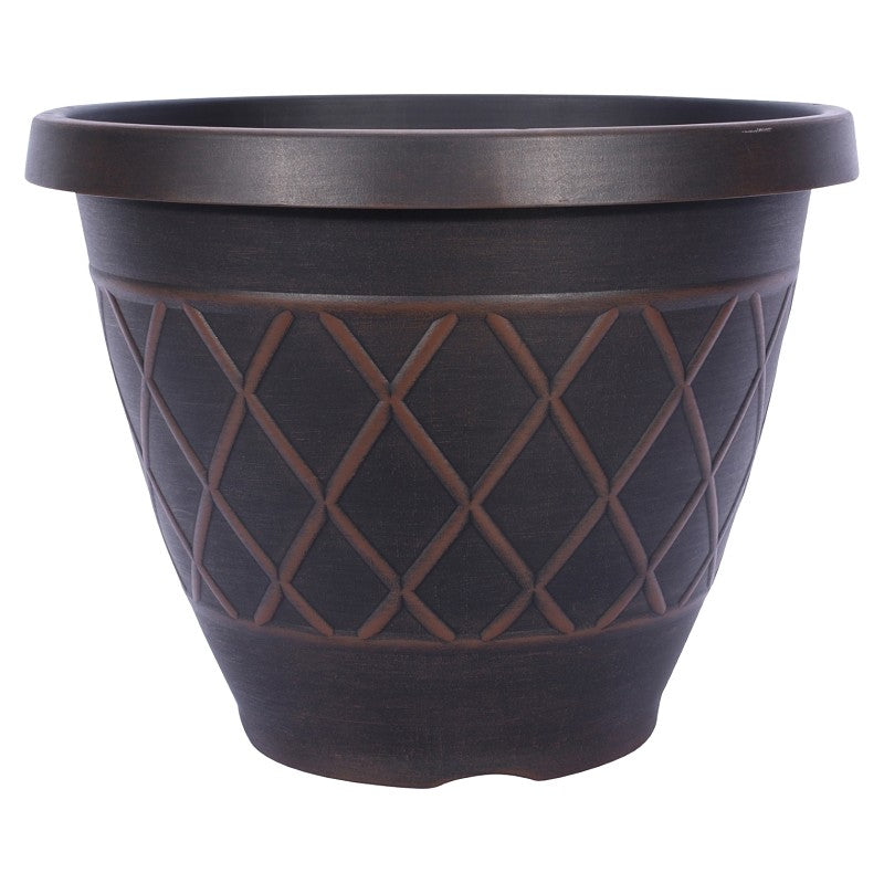 Southern Patio HDR-054849 Planter, 15 in H, Round, Resin, Brown