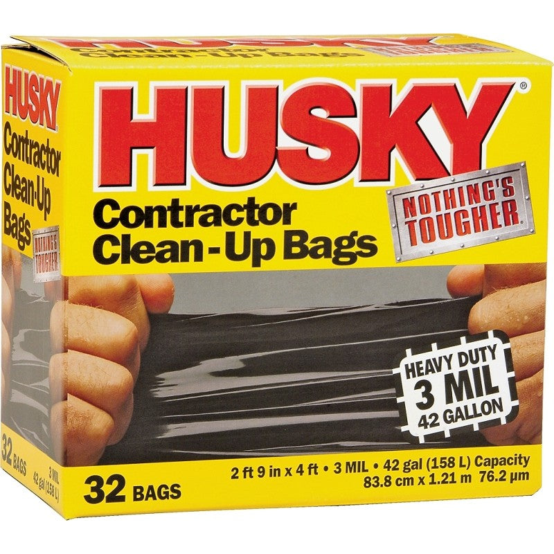 Husky HK42WC032B Contractor Clean-Up Bag, 42 gal, Black, Polyethylene