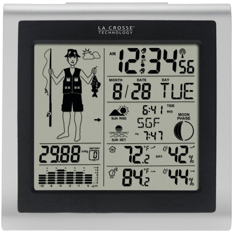 La Crosse 308-1451 Fisherman Forecast Station, 32 to 122 deg F, 1 to 99 % Humidity Range, LED Display