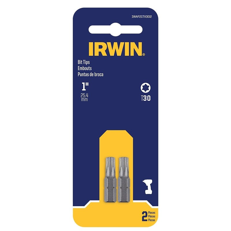 Irwin IWAF21TX302 Insert Bit, T30 Drive, Torx Drive, 1/4 in Shank, Hex Shank, 1 in L, Steel