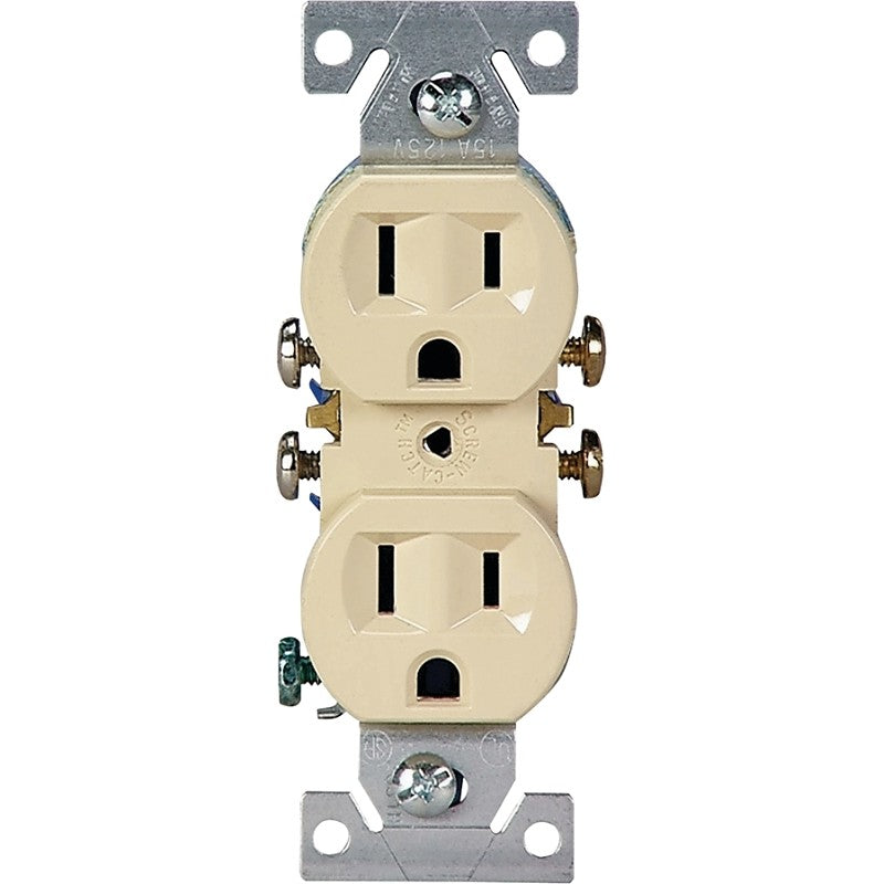 Eaton Wiring Devices 270V Duplex Receptacle, PVC, Ivory, 2-Pole, 15 A, 125 V, Push-in, Side Wiring, NEMA: 5-15R, 3-Wire