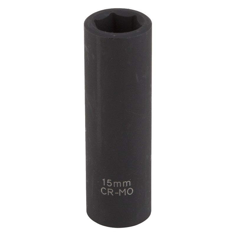 Vulcan MT6580213 Deep Impact Socket, 15 mm Socket, 1/2 in Drive, Deep Drive, 6-Point, Chrome Molybdenum Steel