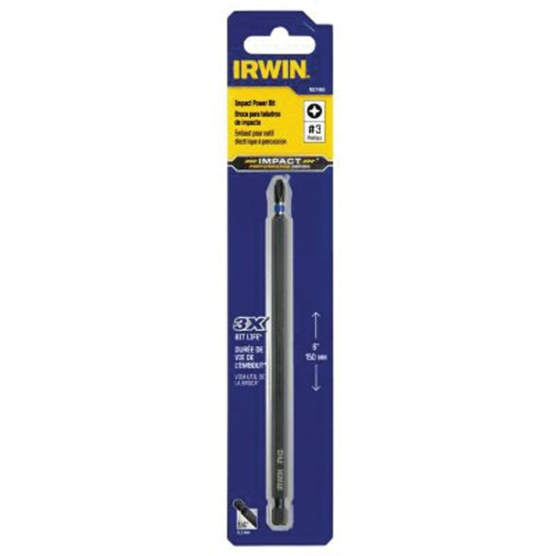 Irwin 1837466 Power Bit, #3 Drive, Phillips Drive, 1/4 in Shank, Hex Shank, 6 in L, S2 Steel, 1/PK