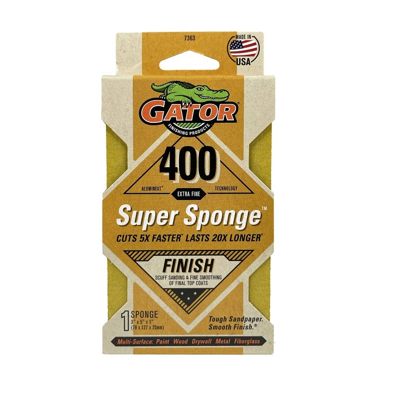Gator 7363 Final Finishing Premium Foam Sanding Sponge, 3 x 5 x 1 in, Fine Grade
