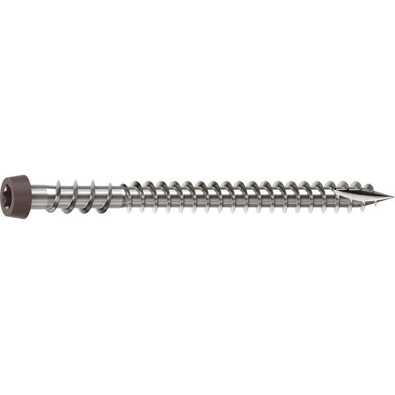 Camo 0367158DS Deck Screw, #10 Thread, 2-1/2 in L, Reverse Upper Thread, Trim Head, Star Drive, Sharp, Dark Brown