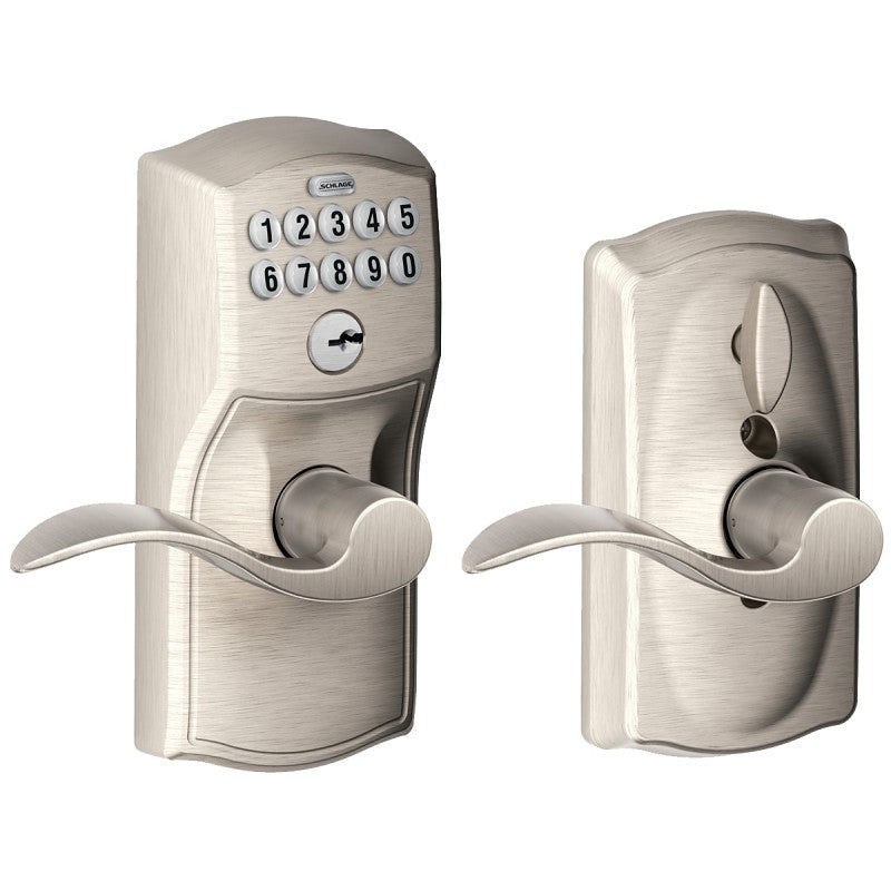 Schlage FE595V CAM/ACC 61 Keypad Lock with Flex-Lock, Wave Design, Satin Nickel, Residential, 2 Grade, Metal