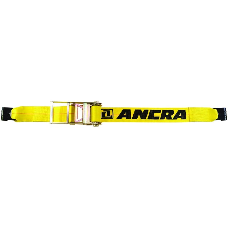 Ancra 500 Series 49346-10 Strap, 4 in W, 27 ft L, Polyester, Yellow, 5400 lb Working Load, Hook End