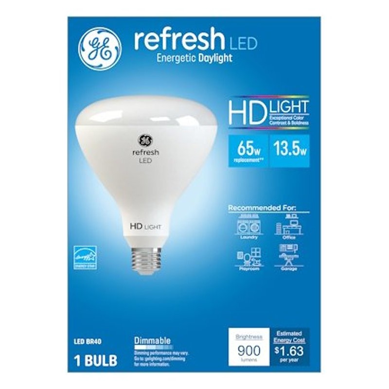 GE 49527 LED Bulb, Flood/Spotlight, BR40 Lamp, 85 W Equivalent, E26 Lamp Base, Dimmable, Daylight White Light