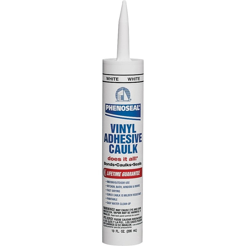 DAP PHENOSEAL 00005 Vinyl Adhesive Caulk, White, 48 hr Curing, -20 to 180 deg F, 10 oz Cartridge (Pack of 12)