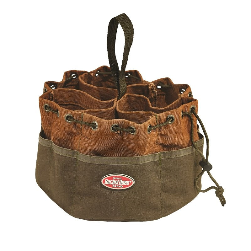 Bucket Boss 25001 Parachute Bag, 10 in W, 10 in D, 6-1/2 in H, 19-Pocket, Canvas, Brown