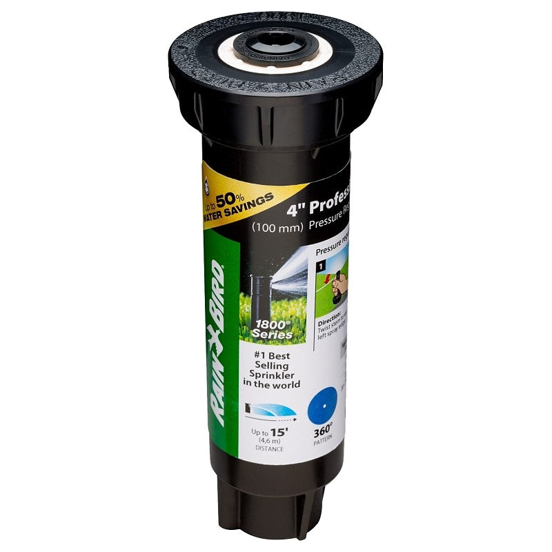 Rain Bird 1804FDSP25 Pressure Regulated Pop-Up Sprinkler, Full-Circle, 3.7 gpm, 1/2 in Connection, FNPT, 4 in H Pop-Up