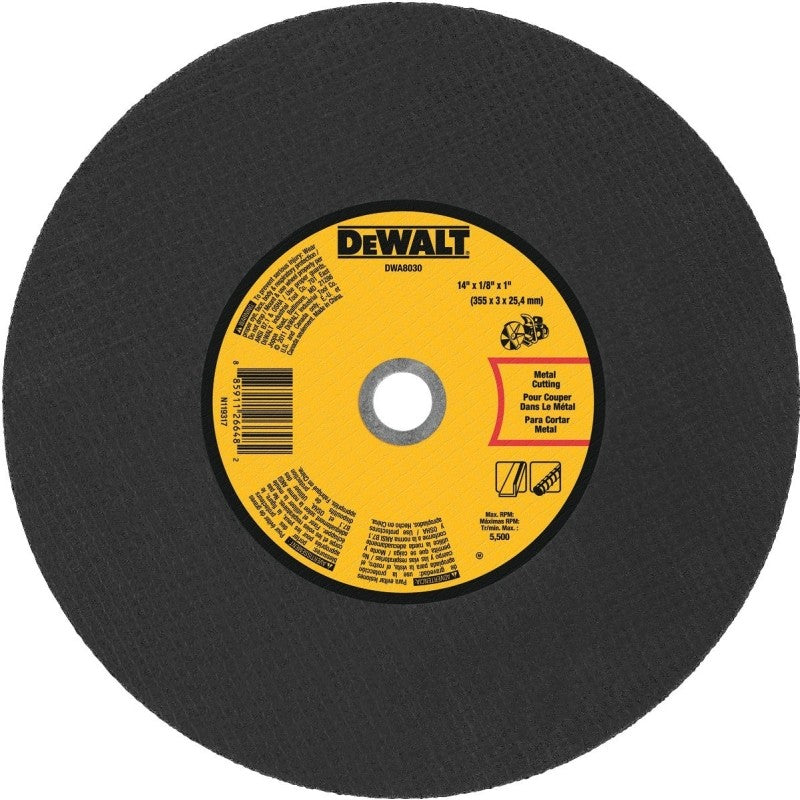 DEWALT DWA8030 Cutting Wheel, 14 in Dia, 1/8 in Thick, 1 in Arbor, Coarse, Aluminum Oxide Abrasive