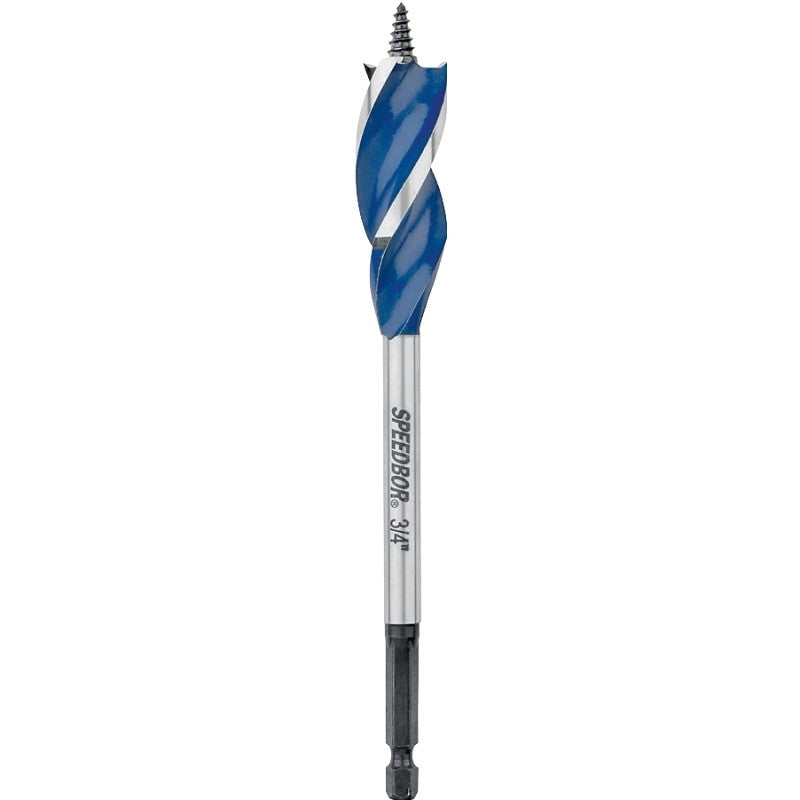 Irwin Speedbor 3041004 Auger Boring Bit, 3/4 in Dia, 6 in OAL, Tapered Flute, 3-Flute, 1/4 in Dia Shank, Hex Shank