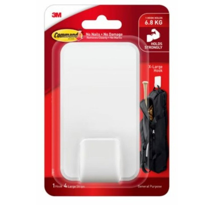 Command 17011-ES Extra Large Hook, 15 lb, Plastic, White