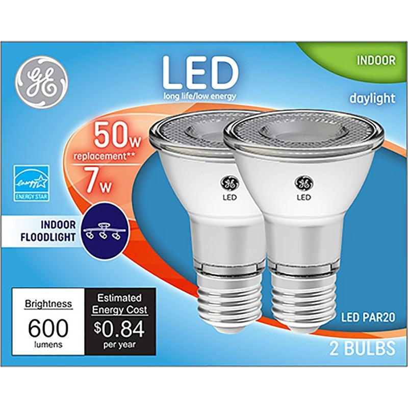 GE 93124156 Floodlight Bulb, R20 Lamp, 50 W Equivalent, Medium (E26) Lamp Base, Dimmable, Clear, Daylight