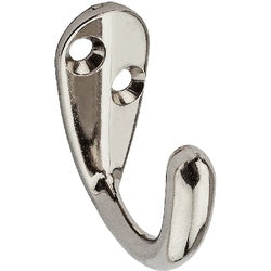 Single Clothes Hook Bright Nickel 2 Pack (POS)
