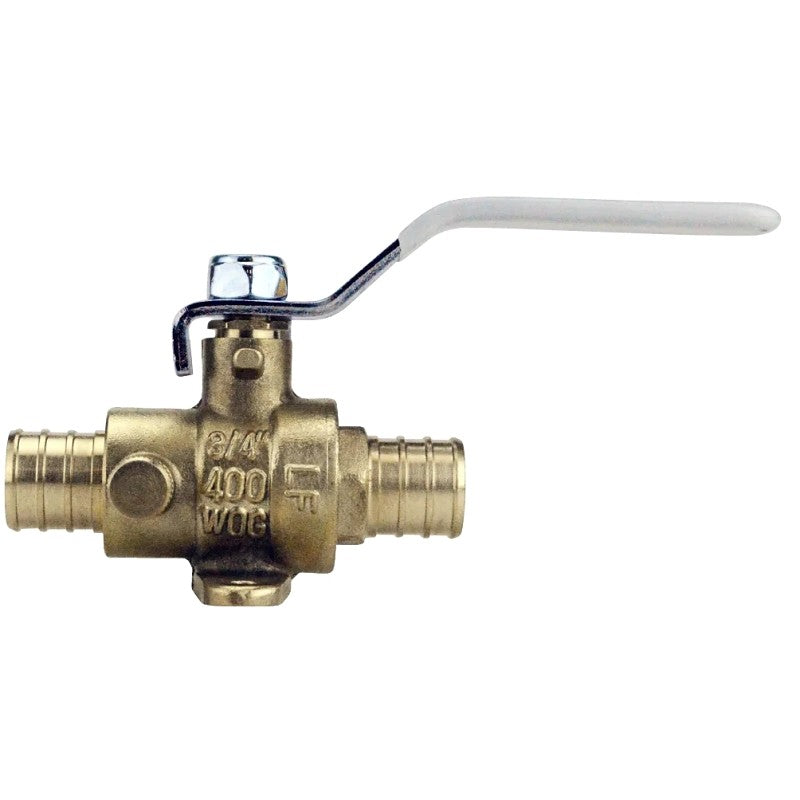 Apollo APXV34WD Ball Valve with Drain and Mounting Pad, 3/4 in Connection, Barb, 200 psi Pressure, Lever Actuator
