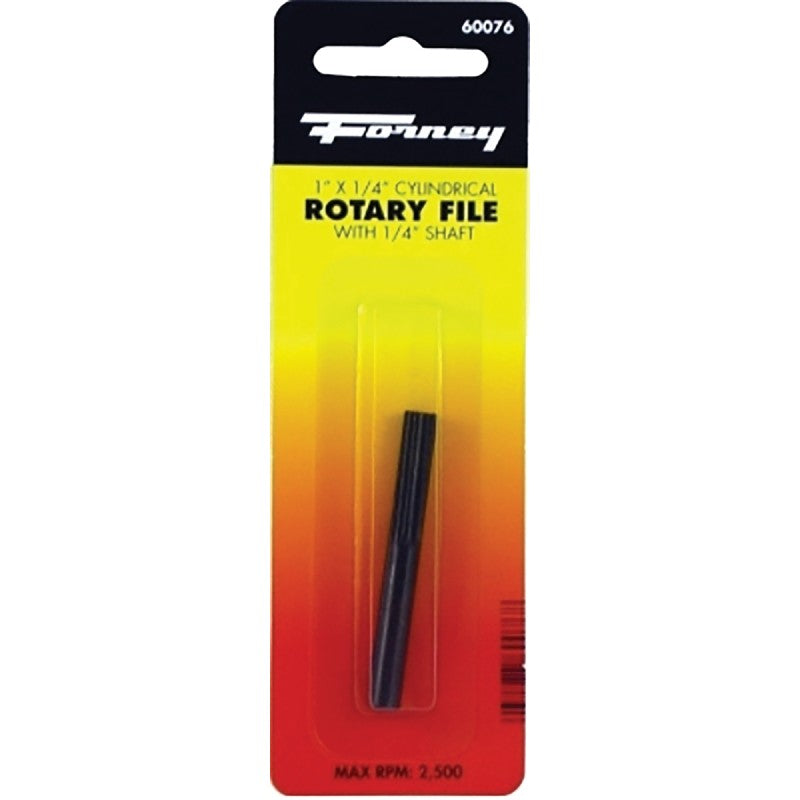Forney 60076 Cylindrical Rotary File with Flat Top, 1/4 in Dia Cutting, 1/4 in Dia Shank, Steel