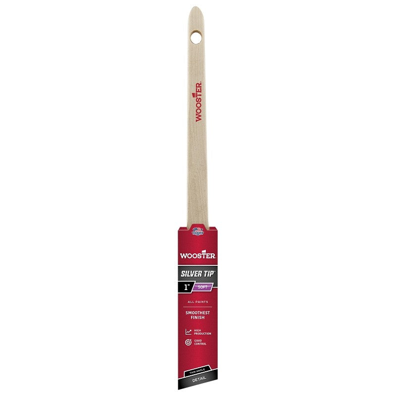Wooster 5224-1 Paint Brush, Silver/White, Birchwood Handle, 1 in W, 2-3/16 in L Bristle, Polyester Bristle, Sash Handle