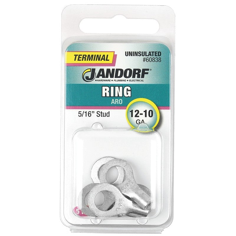Jandorf 60838 Ring Terminal, 12 to 10 AWG Wire, 5/16 in Stud, Copper Contact