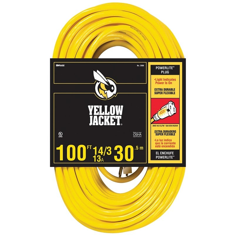 CCI 2888 Extension Cord, 14 AWG Cable, 100 ft L, 13 A, 125 V, Yellow