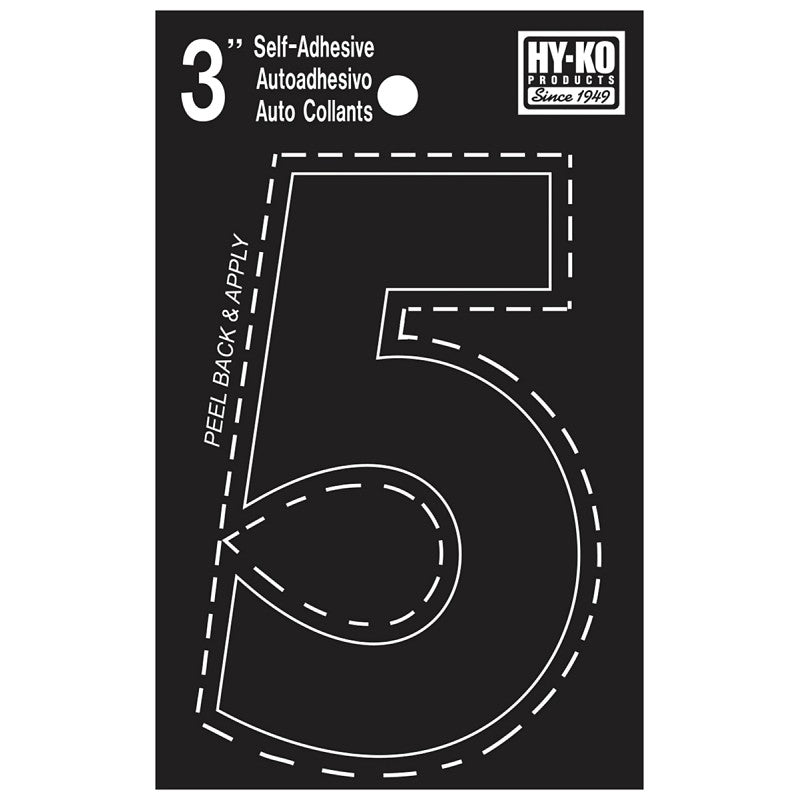 Hy-Ko 30400 Series 30405 Die-Cut Number, Character: 5, 3 in H Character, Black Character, Vinyl (Pack of 10)