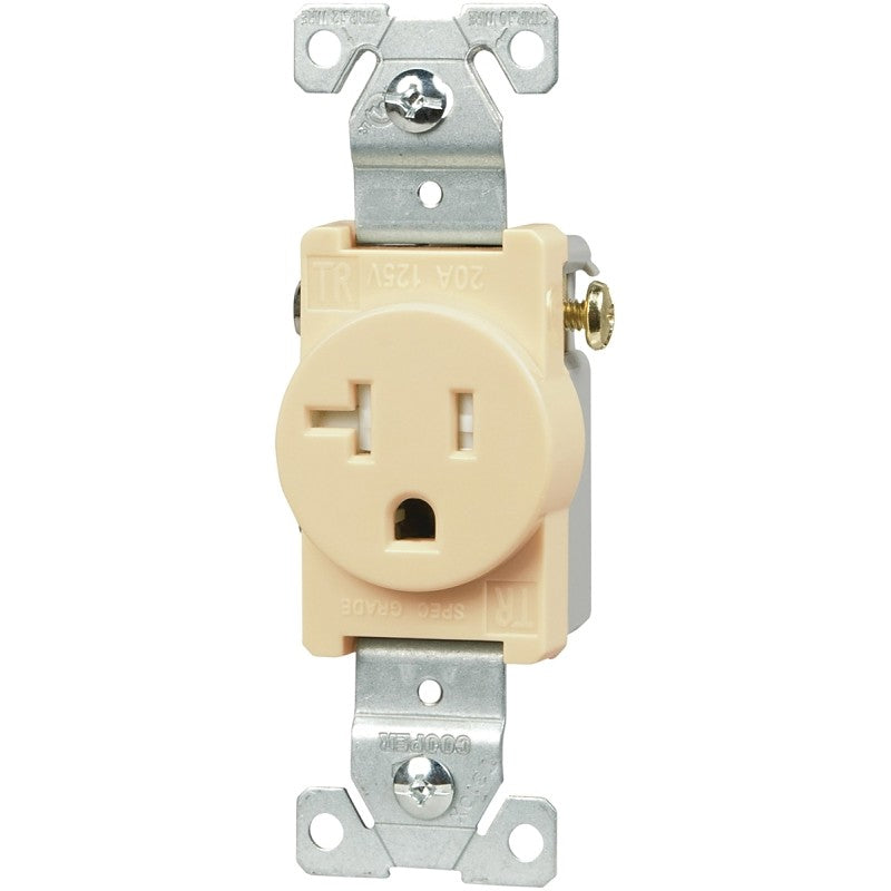 Eaton Wiring Devices TR1877V-BXSP Single Receptacle, 2 -Pole, 125 V, 20 A, Side Wiring, NEMA: NEMA 5-20, Ivory