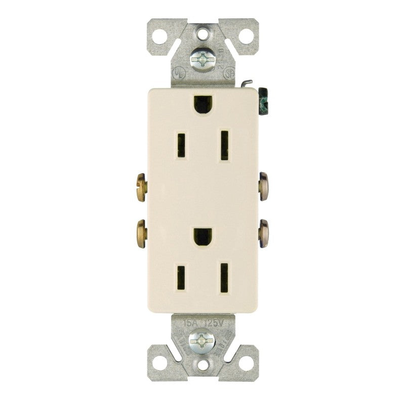 Eaton Wiring Devices 1107LA-BOX Duplex Receptacle, PVC, Light Almond, 2-Pole, 15 A, 125 V, Back, Side Wiring