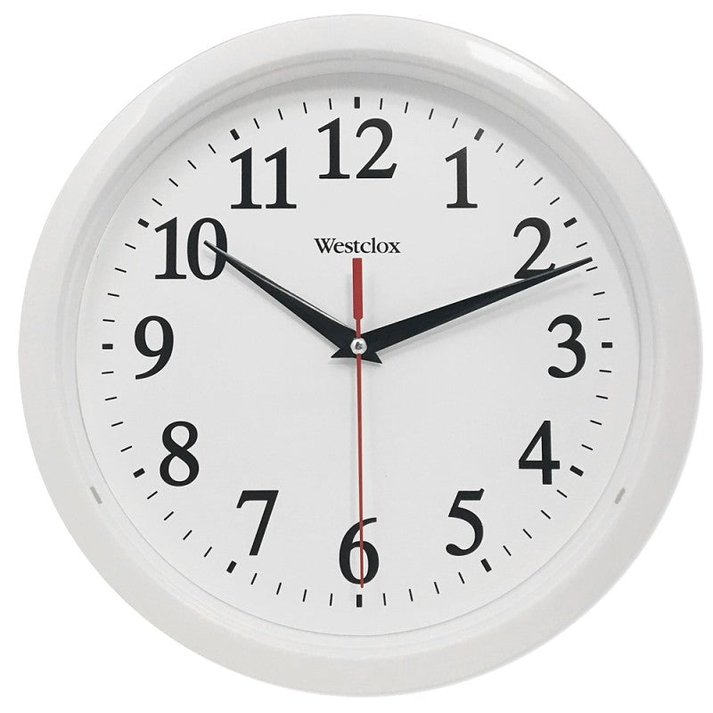 Westclox 461761 Clock, 10 in Dia, Round, White Frame, Plastic Clock Face, Analog
