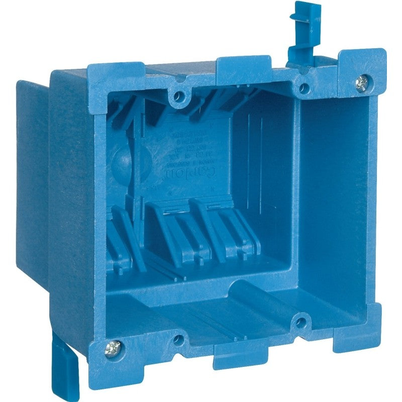 Carlon BH234R Outlet Box, 34 cu-in, 2-Gang, PVC, Blue, Clamp