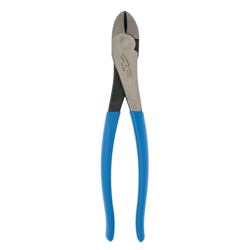 Channellock 449 Diagonal Cutting Plier, 9.54 in OAL, Blue Handle, Pistol-Grip Handle, 1.12 in W Jaw, 1.02 in L Jaw