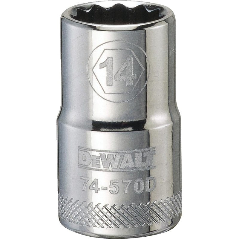 DEWALT DWMT74570OSP Drive Socket, 14 mm Socket, 1-1/2 in OAL, 1/2 in Drive, 12-Point, Vanadium Steel, Polished Chrome