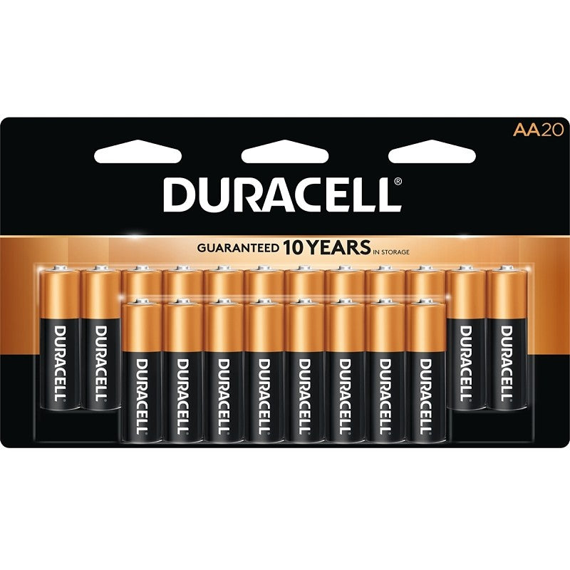 Duracell MN1500B20 Battery, 1.5 V Battery, 2450 mAh, AA Battery, Alkaline, Rechargeable: No, Black/Copper