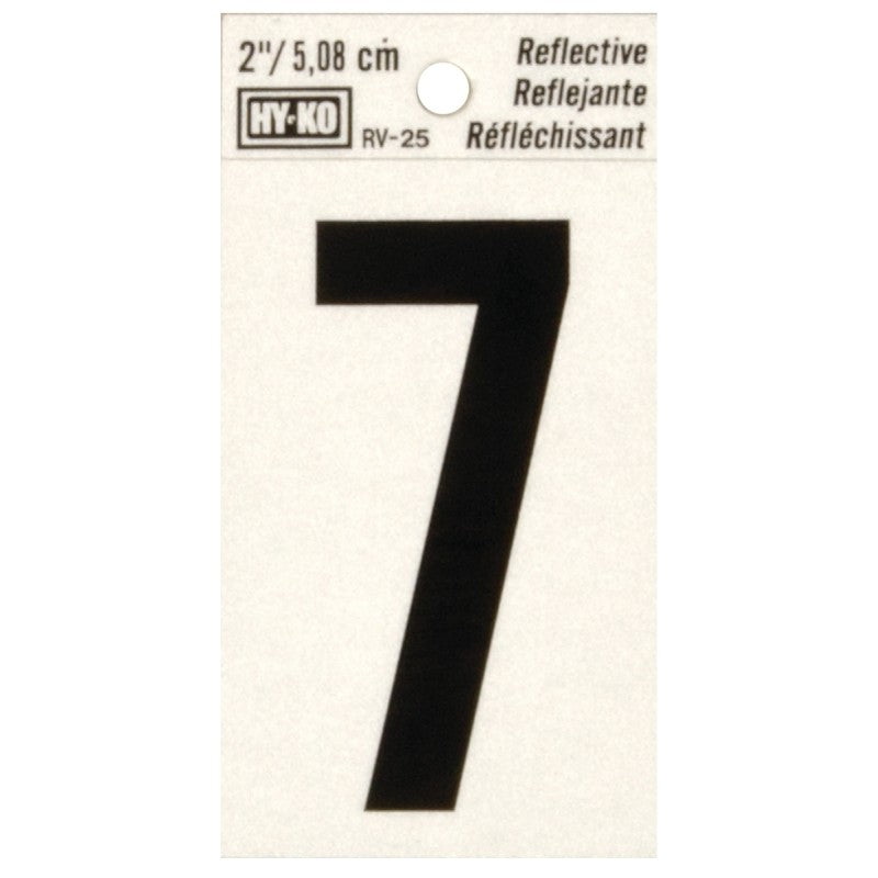 Hy-Ko RV-25/7 Reflective Sign, Character: 7, 2 in H Character, Black Character, Silver Background, Vinyl (Pack of 10)